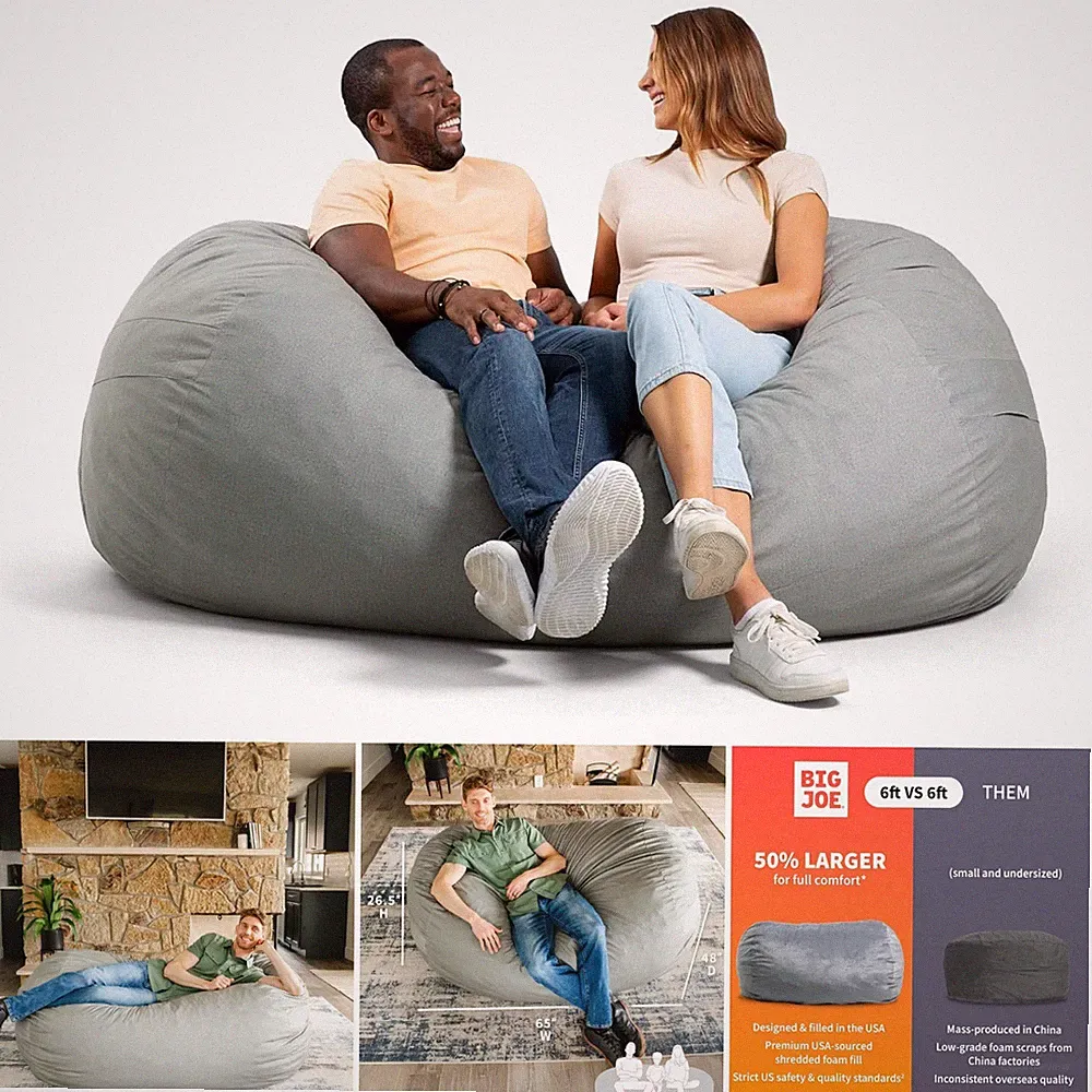 6ft Giant Lounger Bean Bag Chair Foam Removable Cover Kids Teens Adults Durable
