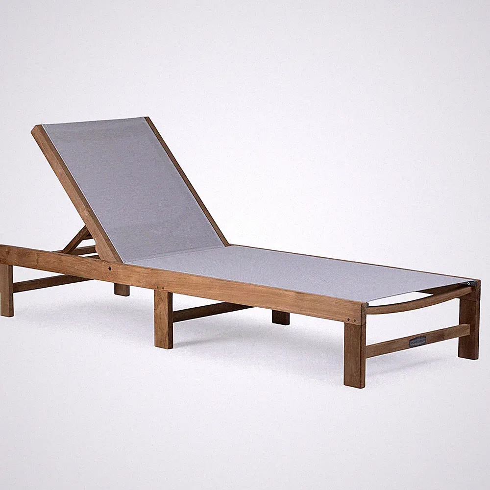 Ash & Ember Grade A Teak Reclining Sling Lounger, Mesh Fabric Sun Chaise Lounge
