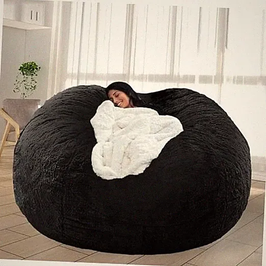 Bean Bag Chair for Adults Kids No Filler Soft Oversized Round Giant 6FT Black