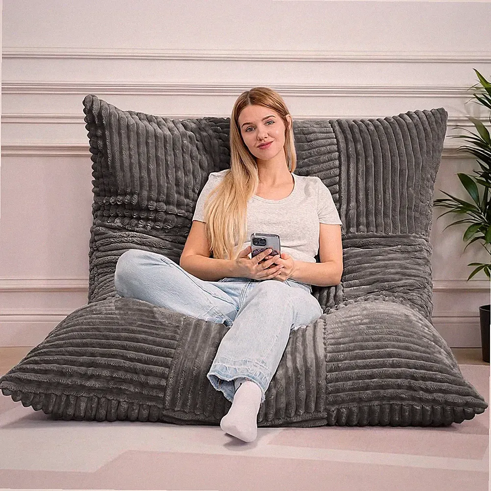 Convertible Giant Bean Bag Chair & Sofa Bed, Removable Cover, Grey