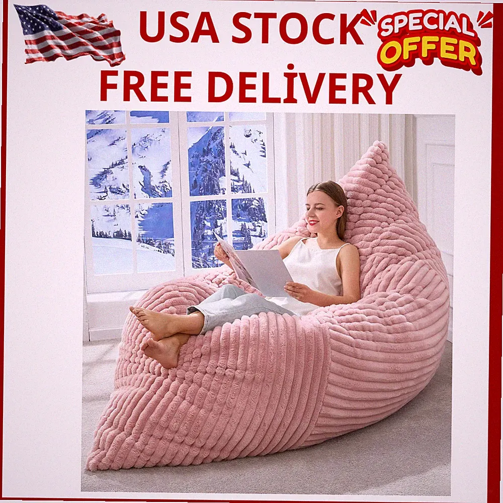 Giant 3-in-1 Convertible Bean Bag Chair for Adults - Pink, Washable Cover
