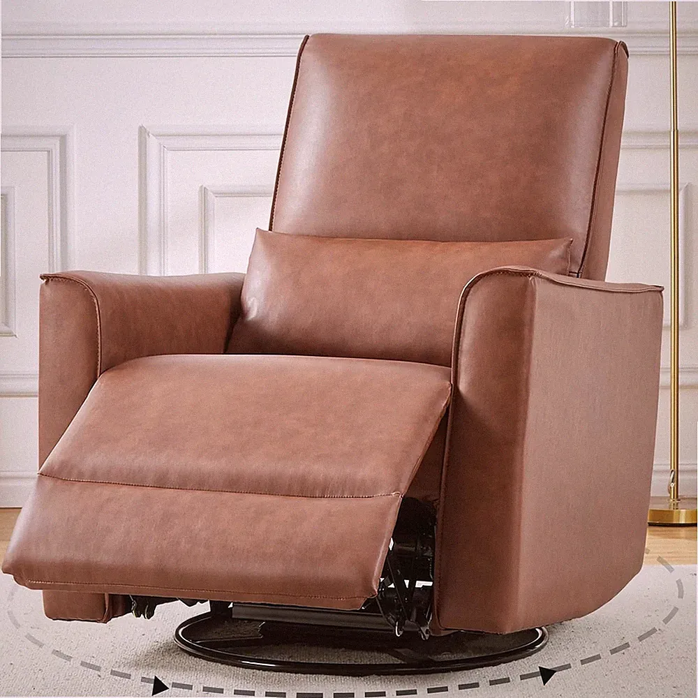 Manual Swivel Rocking Recliner Rocker Chair Glider w/ Lumbar Support Sofa Brown