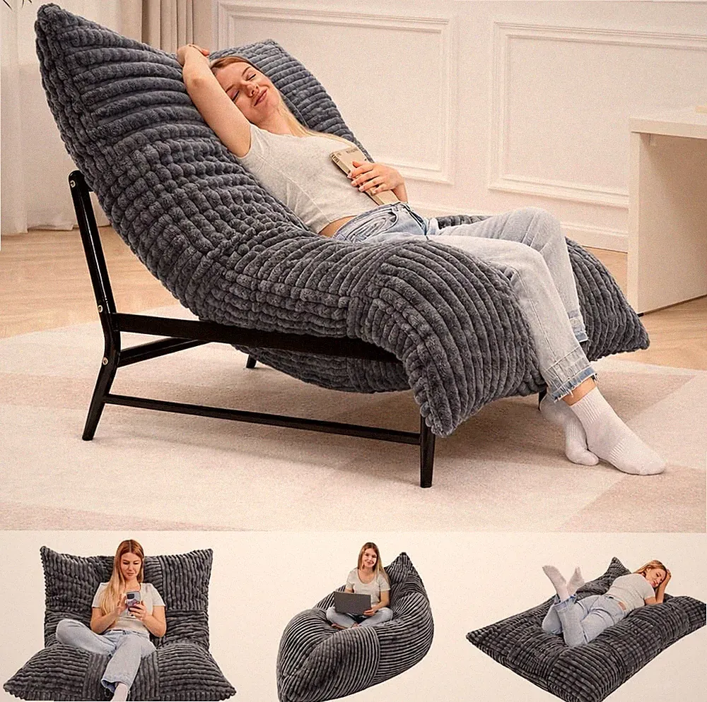 Modern Accent Chair, Giant Bean Bag Lounge Chairs with Sturdy Metal Frame & Wash
