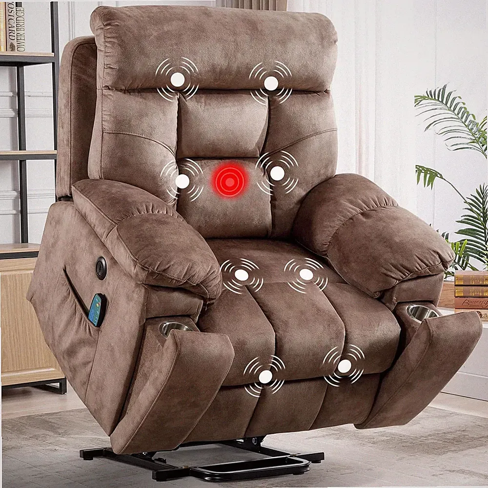 Oversized Power Lift Recliner with Massage, Heat, Cup Holders & USB Port