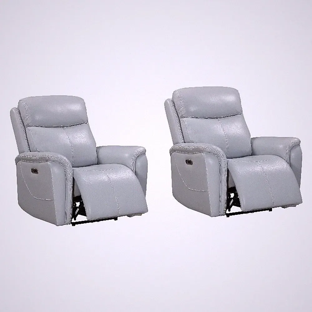 Pemberly Row Contemporary Seamist Grey Power Recliner Two Pack